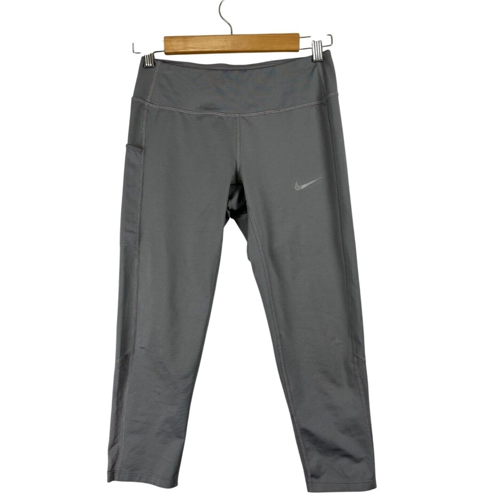 NIKE Power Mid Rise Crop Pants Womens Small Gray Tight Training Run Gym